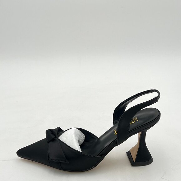 Miss Left Black Pointed Toe Slingback Pumps Bowknots Slip On Backstrap Sandals - Picture 2 of 8